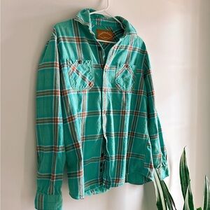 Vintage Teal and Orange Plaid Men's Shirt